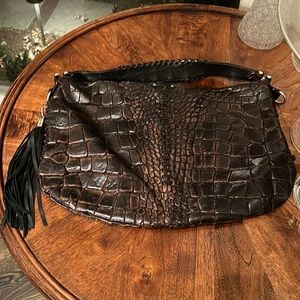 COPY - Embossed black & brown leather hobo bag